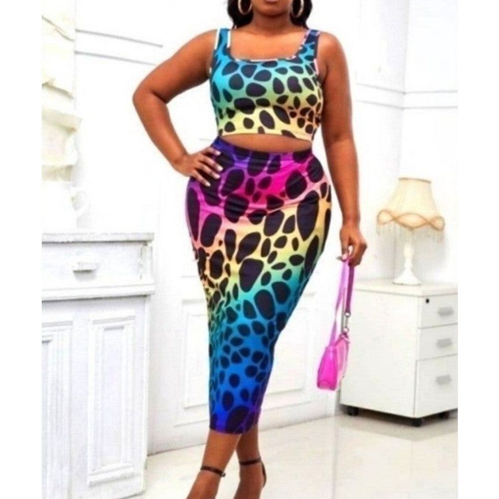 plus size polka-dot color block 2pc set sz 1X